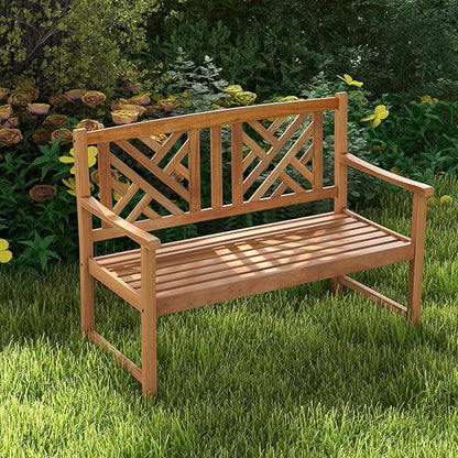 Giantex Outdoor Wooden Garden Bench - 2-Person Acacia Wood Loveseat with Armrests, Backrest, 800lbs Capacity, Patio Park Bench for Backyard, Front Porch Bench (Non-Foldable)