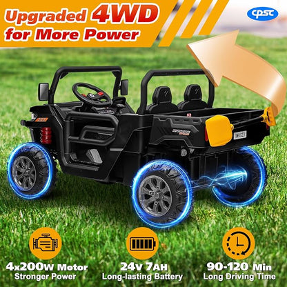Joyracer 4WD 24 Volt Ride on Toys, 800W Ride on Truck for Kids, 2 Seater Power Car Wheels w/Dump Bed & Shovel, Ride on UTV w/Remote Control, Bluetooth, LED Lights, Black