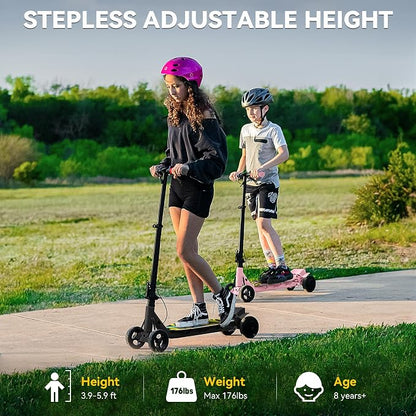 4-Wheel Electric Scooter for Kids w/ 250W Motor, Max 10 MPH & 8.5 Miles, Foldable E-Scooter for Kids with Rainbow Lights, LED Display, 5 Speeds & Adjustable Balance, UL-2272 Certified