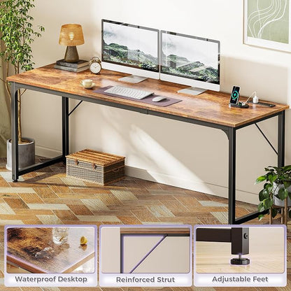 PRAISUN 80 X 24 Inch Computer Desk, Power Outlets, USB-C, Rustic Brown | Office Desk with 4 AC Outlets, USB & USB-C, Sturdy Metal Frame, Spacious Desktop for Work, Writing, Study & Gaming