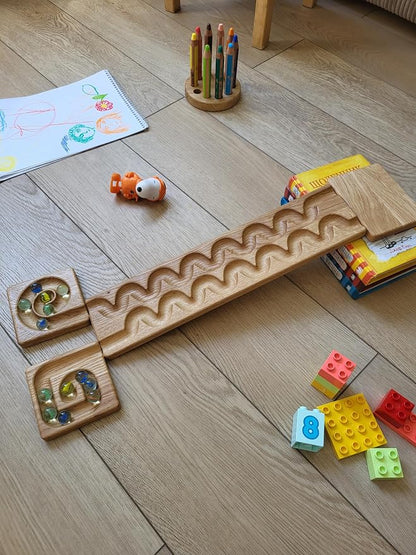 Wooden Marble Run Track – Montessori STEM Toy for Kids – Race Machine & Maze Board – Educational Wooden Roller Track Game – Wind Run Gift for Children