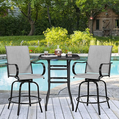 Yaheetech Patio Swivel Barstools Outdoor Chairs Set of 4, High Bistro Stools Outdoor Furniture, All-Weather Patio Stools for Outside, Beach, Lawn, Poolside and Garden, Black/Light Gray