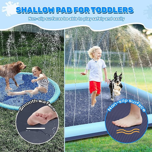 120"x 87" Splash Pad for Dogs, Non-Slip, Rantangle Splash Pad for Kids Ages 4-8,Extar-Large Splash Pads for Toddlers 1-3, Dog Sprinkler Shallow Pool, Outdoor Water Toys for Backyard, Teal
