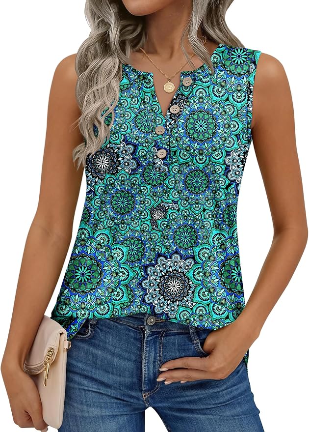 Zeagoo Womens Tank Tops Summer Sleeveless Tops Loose Button Henley Shirts Crew Neck Dress Casual 2026 Clothes