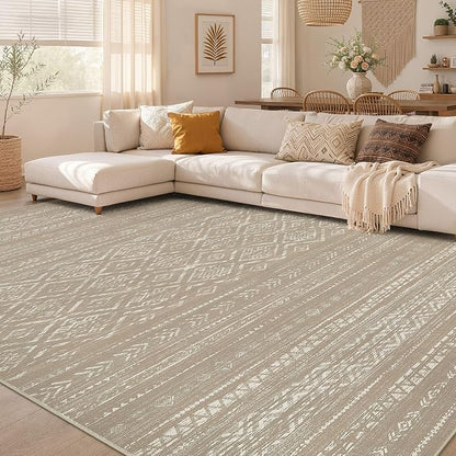 Nakagishi Area Rug Living Room Rugs: 5x7 Large Soft Machine Washable Boho Moroccan FarmNeutral Stain Resistant Indoor Floor Carpet for Bedroom Under Dining Table Home Office Decor-Dark Brown