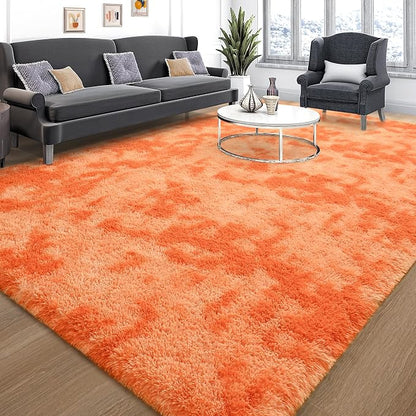 Tepook Orange Area Rugs for Living Room Bedroom, 5x8 Fluffy Shaggy Fuzzy Rug for Kids Room, Large Plush Shag Carpet for Nursery Dorm Classroom Playroom Home Decor Aesthetic