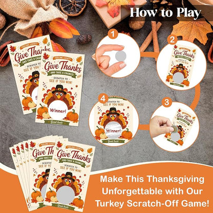 50PCS Thanksgiving Scratch Off Game Cards, Thanksgiving Games for Family Party Group Activities, Fall Festival Raffle Card Thanksgiving Activity for Groups Adults-A03