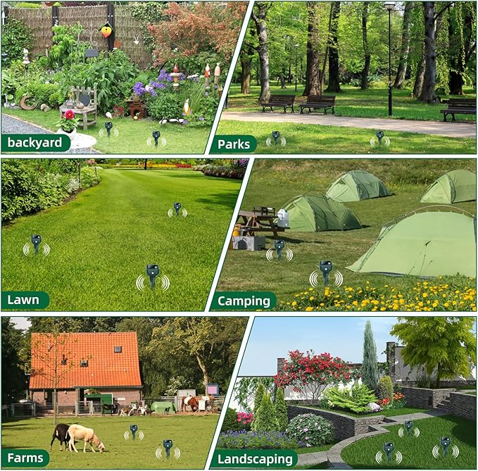 Mole Repellent Solar Powered, 8 Pack Snake & Skunk Repellent for Yard, IP 65 Waterproof Ultrasonic Deterrent Stakes, Get Rid of Rabbit, Gopher, Vole, Chipmunk, Deer, Groundhog for Lawns Garden