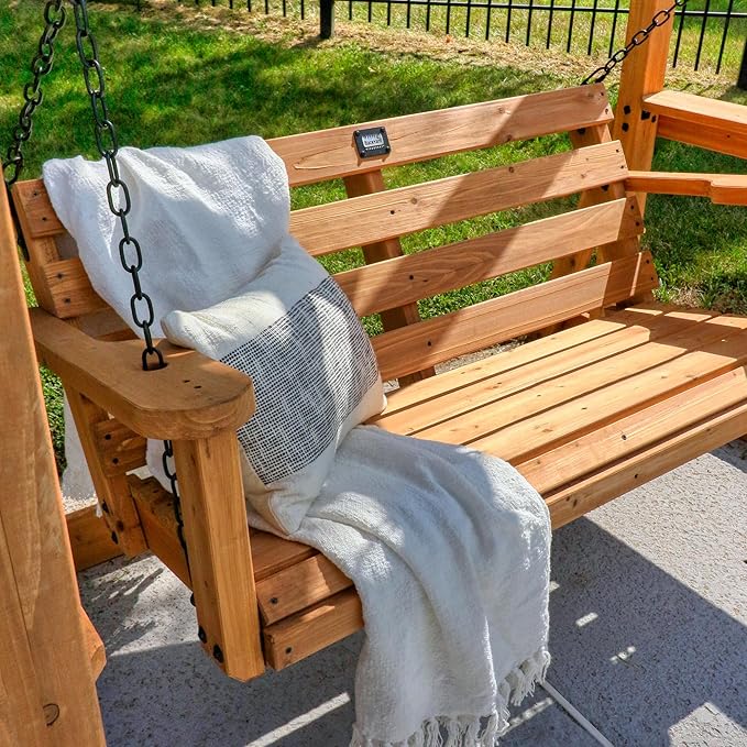 Backyard Discovery Callahan 8' x 5' Cedar Wood Outdoor Patio Pergola Swing Bench with Trellis, Two-Person Seating, Chains, Water Resistance, 600 Lb Weight Capacity for Porch, Patio, Deck, Garden
