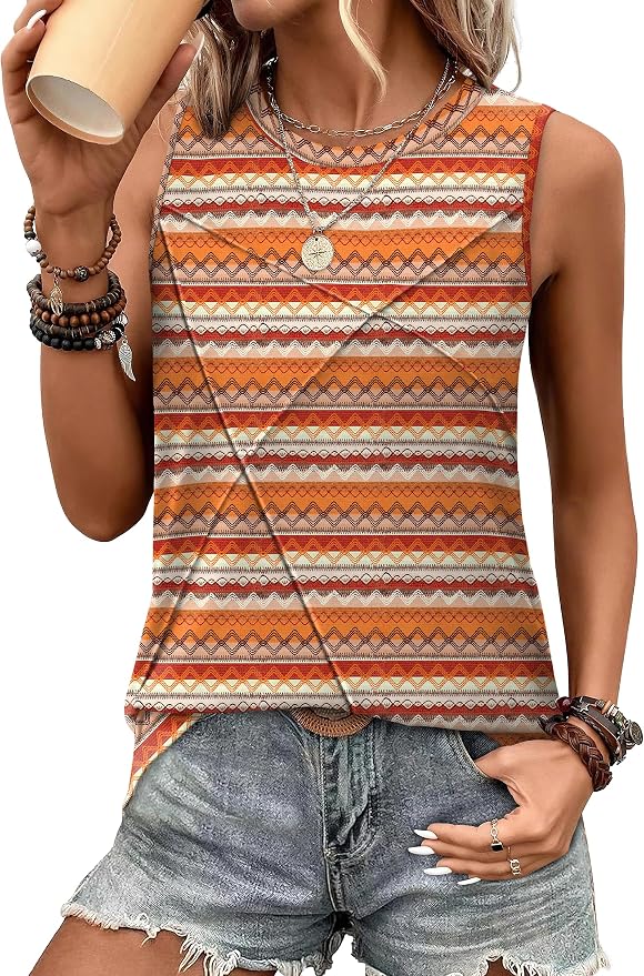 WIHOLL Women's Sleeveless Summer Crewneck Loose Fit Tank Tops
