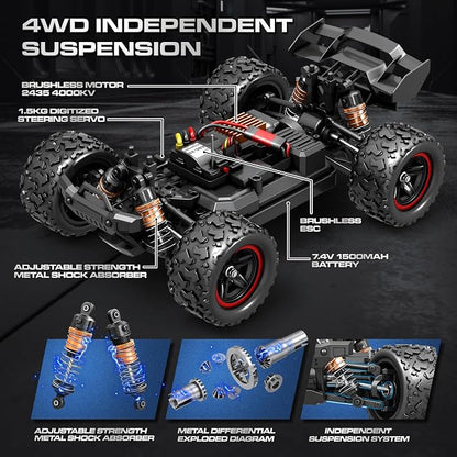 X-TMAGA Brushless RC Cars 1:18 Remote Control Car for Adults & Boys, 50+KPH High Speed Fast 4WD Off-Road RC Truck, 4X4 RC Car Waterproof with 2 Rechargeable Batteries (HS18426)