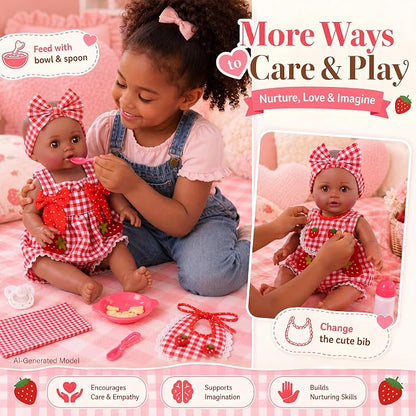BABESIDE Black Baby Dolls Set - 15 Inch Soft Full Vinyl Washable Realistic Baby Doll with Feeding Accessories, Poseable Real Life Baby Dolls, Interactive Play Toy Gift for Kids Age 3+