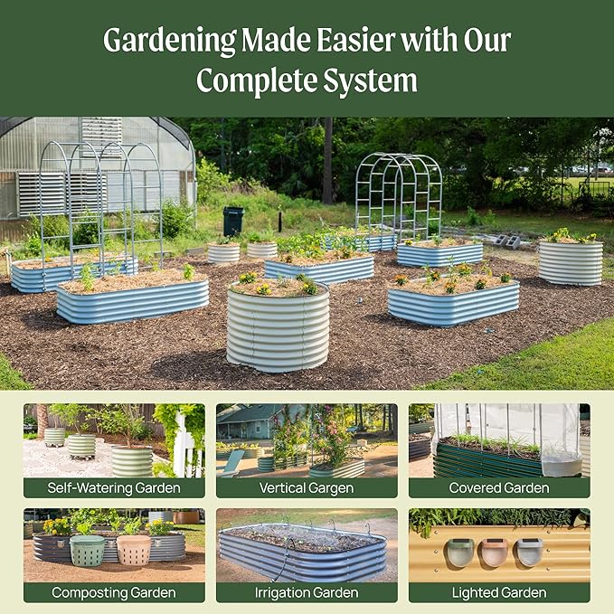 Vego garden 26" Extra Tall Raised Garden Bed Kits, 6 in 1 Modular Raised Planter Box for Vegetables Flowers Fruits Oval Metal Raised Garden-Olive Green