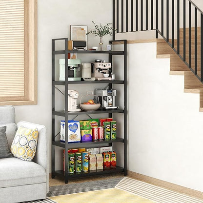 Tall Bookshelf with Large Storage,5 Tier Bookcase in Bedroom,Living Room and Office,Modern Wide Bookcase Shelf for Storing Books/Plants,Black