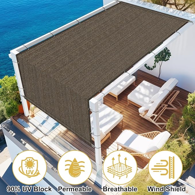 Shade&Beyond 6'x16' Pergola Shade Cover Canopy Replacement Cover, Mocha | 200GSM HDPE Privacy Shade Screen Panel with Weighted Rods & Grommets, 90% UV Block Outdoor Sun Shade Cloth for Patio Porch