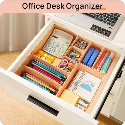 Vtopmart 25 Pack Plastic Drawer Organizers with Non-slip Rubber Pads | 4-Size Versatile Makeup Organizer, Storage Containers Small Bins for Makeup, Jewelries, Bedroom, Kitchen Utensils and Office