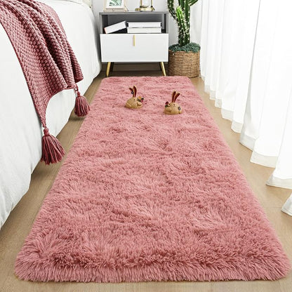 Tepook Soft Runner Rugs for Bedroom 2x6 ft with Rubber Backing, Blush Fluffy Rugs for Living Room, Shag Bedside Rug Fuzzy Plush Carpet for Room, Area Rug for Dorm Nursery Hallway Indoor Home Decor