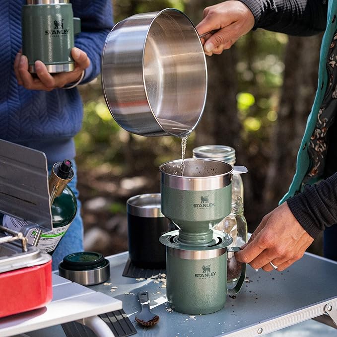 STANLEY Perfect Brew Pour Over Set | 12 oz Camp Mug with Lid Included | Drip Coffee Maker with Reusable Filter | Insulated Stainless Steel | BPA-Free | Hammertone Green