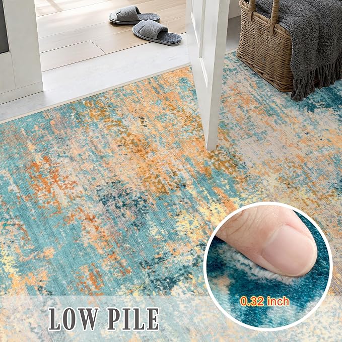 10x14 Area Rug Living Room Rug: Washable Modern Abstract Soft Thin Rug Indoor Floor No Slip Carpet for Bedroom Dining Room Farmhouse Nursery Home Office - Rosy Haze