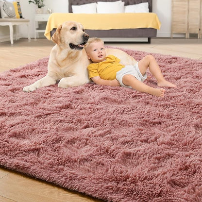 Tepook Blush Pink Area Rugs for Living Room Girls Bedroom, 4x6 Fluffy Shaggy Dusty Pink Rug for Kids Room Playroom, Plush Shag Non-Slip Carpet for Nursery Dorm Classroom, Cute Rose Beige Rug