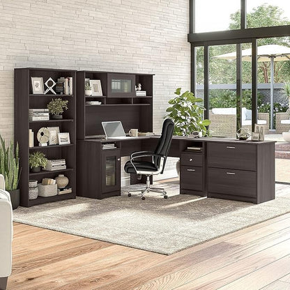 Bush Furniture Cabot L Shaped Computer Desk in Heather Gray | Corner Table with Drawers for Home Office