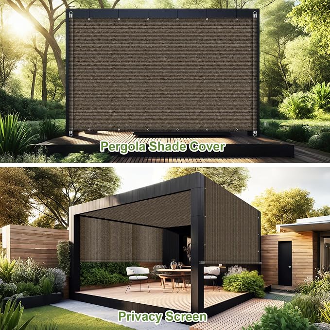 Shade&Beyond 6' W × 23' L Pergola Shade Cover Mocha Pergola Cover Canopy Replacement Shade Cloth for Garden, Patio, Deck, Porch with Grommets and Rods(Make Custom Size)