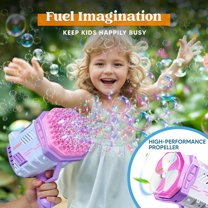 Sloosh Bubble Machine Gun W/Solution for Kids Ages 4-8, Light-Up Bazooka Rocket Shape Bubble Guns Blaster for Outdoor, Summer Toys Gifts, Party, Wedding, Easter