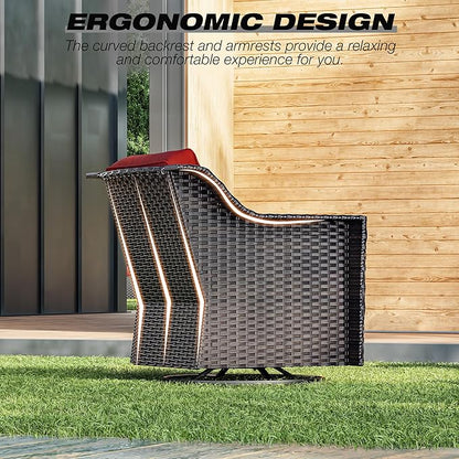 Joyside Wicker Patio Furniture Sets, 3 Pieces Upgraded Large Size Outdoor Furniture with 2 Patio Swivel Chairs and 1 Side Table, Thick Cushions, Wide Armrest