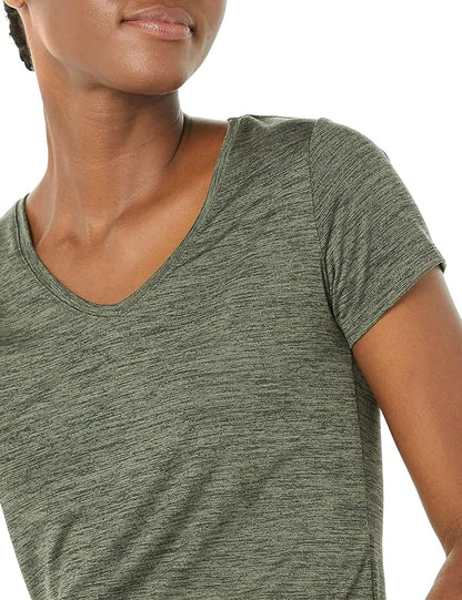 Amazon Essentials Women's Active Quick Dry Tech Stretch Short-Sleeve V-Neck T-Shirt (Available in Plus Size), Pack of 2