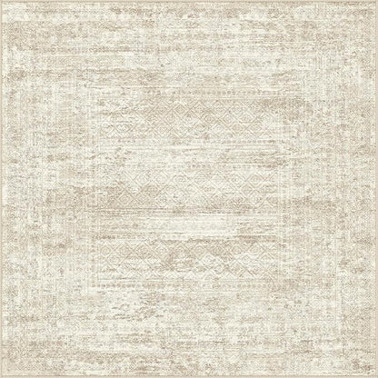 UERMEI Square Area Rugs : Washable 5x5 Neutral Modern Abstract Carpet for Living Room Bedroom - Soft Floor Mat with Non Slip Backing for Kitchen Nursery Dorms Farmhouse Home Decor - Beige/Brown