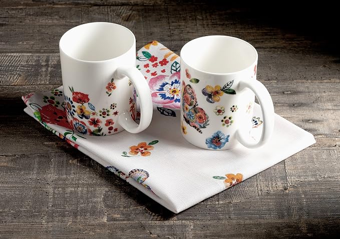 Maison d' Hermine Coffee Mug with Handles Tea Cups (15 Ounce, Pack of 2) | Fine Bone China Coffee Mugs for Hot Beverages Cappuccino Latte Home Restaurant Spring Summer -Happy Florals - High Summer