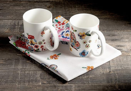 Maison d' Hermine Coffee Mug with Handles Tea Cups (15 Ounce, Pack of 2) | Fine Bone China Coffee Mugs for Hot Beverages Cappuccino Latte Home Restaurant Spring Summer -Happy Florals - High Summer