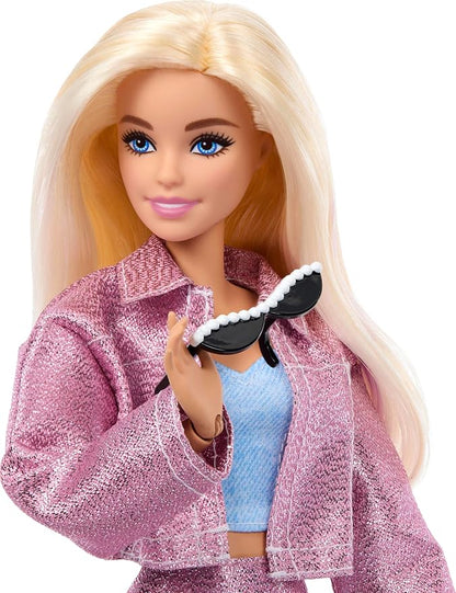 Barbie Deluxe Style Doll in Metallic Pink Barbiecore Skirt and Jacket, 4 Fashions, 4 Accessories, 4 Interchangeable Hands, 2 Shoes & Color Change Hair
