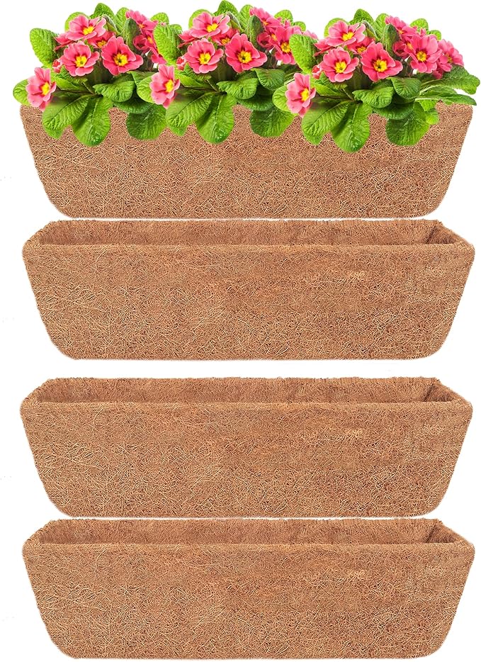 Y&M 4pcs 24“ Through Coco Liners Coconut Fiber Liner, Pre-Formed Replacement 24'' Coco Liner for Window Basket