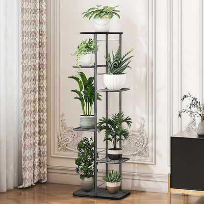 Simple Trending Plant Stand Shelf Indoor Outdoor Waterproof, 6-Tier 7 Potted Heavy Duty Metal Tall Flower Holder for Multiple Corner Display