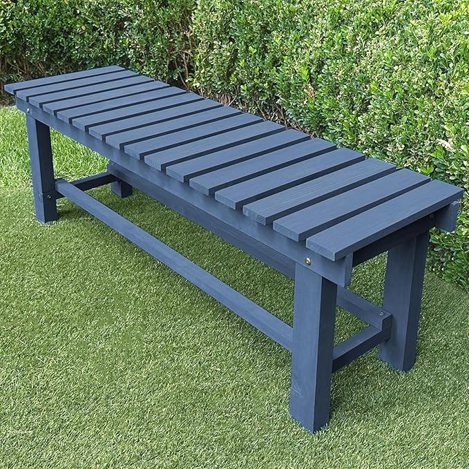Outdoor Garden Wood Bench, 3-Person Weatherproof Wooden Bench Park Narrow Bench, Never Rot or Fade Waterproof Backless Bench for Entryway, Outdoor, Patio, Porch, Backyard and Park (Blue,47.2''/120cm)