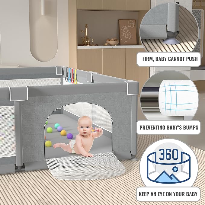 LUTIKIANG Extra Large Playpen for Toddlers, 79" X 71" with Gates, Baby Play Yards, Safety Indoor Play Area, Ocean Balls (Grey)