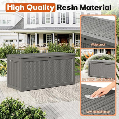 Outdoor Storage Box, Resin Deck Boxes Indoor and outdoor, Waterproof Storage Box Lockable Lid Grey,260 Gallon