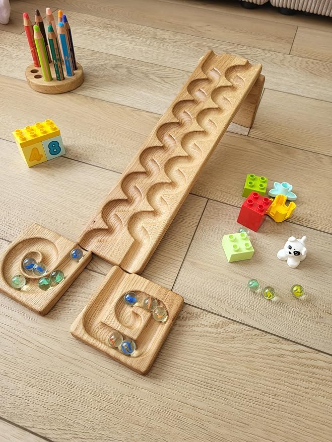 Wooden Marble Run Track – Montessori STEM Toy for Kids – Race Machine & Maze Board – Educational Wooden Roller Track Game – Wind Run Gift for Children