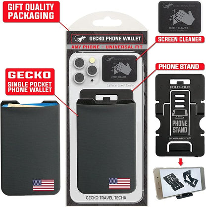 Phone Wallet - Adhesive Card Holder - Cell Phone Pouch - Stick on Lycra Pocket by Gecko - Carry Credit Cards and Cash