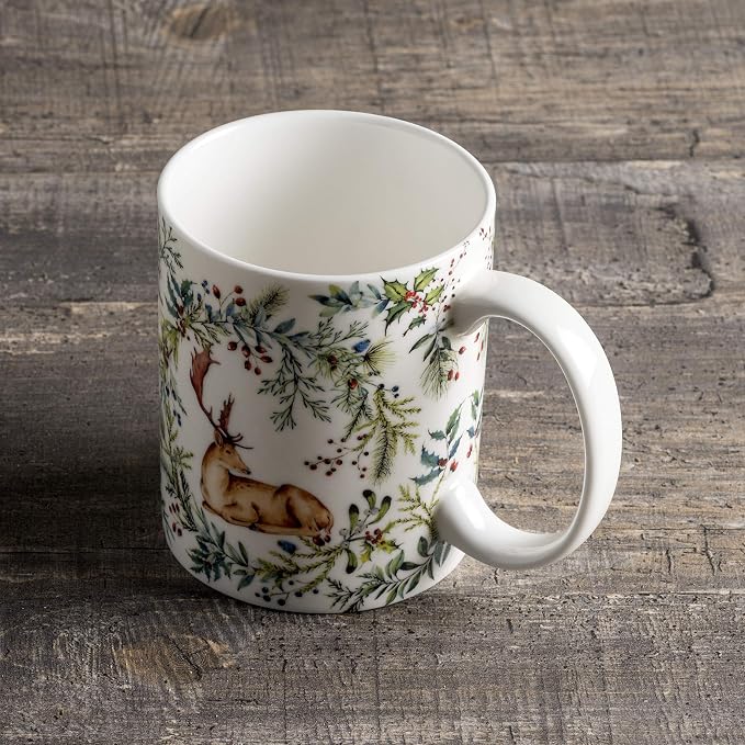 Maison d' Hermine Coffee Mug with Handles Tea Cups (12 Ounce, Pack of 1) | Fine Bone China Coffee Mugs for Hot Beverages Cappuccino Latte Home Restaurant Hotel Spring Summer -Holly Time - Cerf
