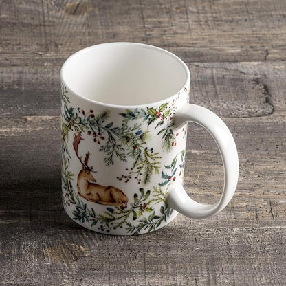 Maison d' Hermine Coffee Mug with Handles Tea Cups (12 Ounce, Pack of 1) | Fine Bone China Coffee Mugs for Hot Beverages Cappuccino Latte Home Restaurant Hotel Spring Summer -Holly Time - Cerf