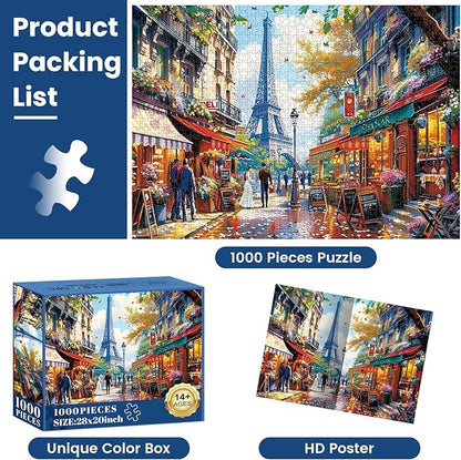 1000 Pieces Puzzle for Adults - Charming Paris Puzzle for Adults Children - Recycled Paper Jigsaw Puzzle 1000 Pieces - Fun and Challenging Family Game Great Gift Idea, Finished Size is 28 * 20 in