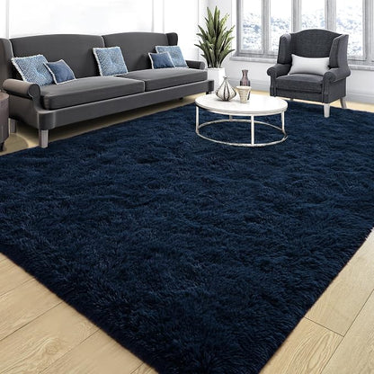 Tepook 5x8 Navy Blue Rugs for Living Room, Soft Fluffy Dark Blue Area Rug for Bedroom, Shaggy Plush Floor Carpet for Kids Girls Boys Room, Non-Slip Throw Carpets for Dorms Nursery Classroom Home Decor