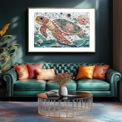300 Piece Jigsaw Puzzle for Adults Mosaic Sea Turtle Mbroidery with Vibrant Gem & Floral Details Puzzle Colorful Beautiful Underwater Sea Puzzle with Letters on Back Ideal for Seniors &Game Nights