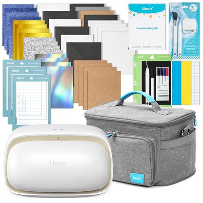 Likcut Vinyl Cutter Machine Cardstock Creator Bundle, Smart Compact Sticker Maker with Carrying Case & Accessories, Beige