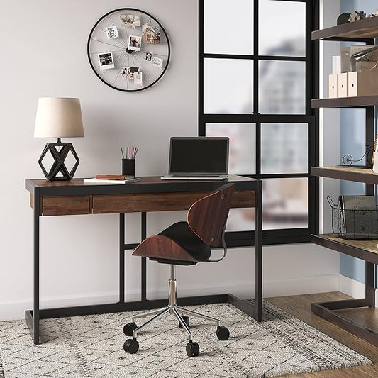 SIMPLIHOME Erina SOLID ACACIA WOOD Modern Industrial 48 Inch Wide Small Desk in Distressed Charcoal Brown, For the Office Desk, Writing Table, Workstation and Study Table