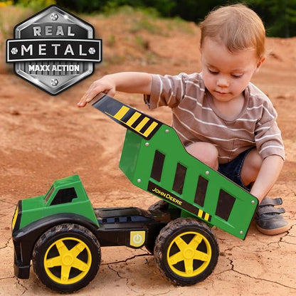 John Deere 16" Steel Dump Truck, Realistic Lights & Sounds, Heavy Duty Metal Truck Bed, Extra Large Wheels, Rugged Construction Vehicle Toy for Kids, Ages 3+, Indoor and Outdoor Play
