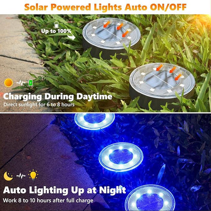 Joomer 2-in-1 Solar Lights Outdoor Waterproof, 8 Pack 8 LED, Blue | Solar Powered Garden Lights Ground Disc Landscape Lighting for Patio Pathway Lawn Yard Driveway Walkway Deck Step