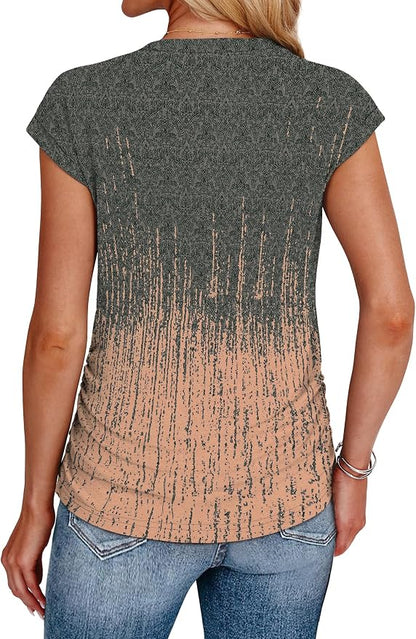 Sampeel Womens Summer Tops Trendy 2026 Ruched Cap Short Sleeve Tshirts Shirts Crew Neck T Shirts Fashion